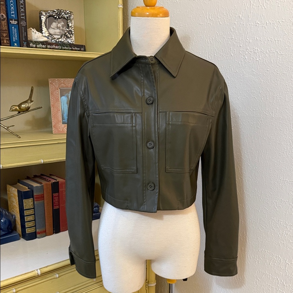 Olive Green Faux Leather Jacket